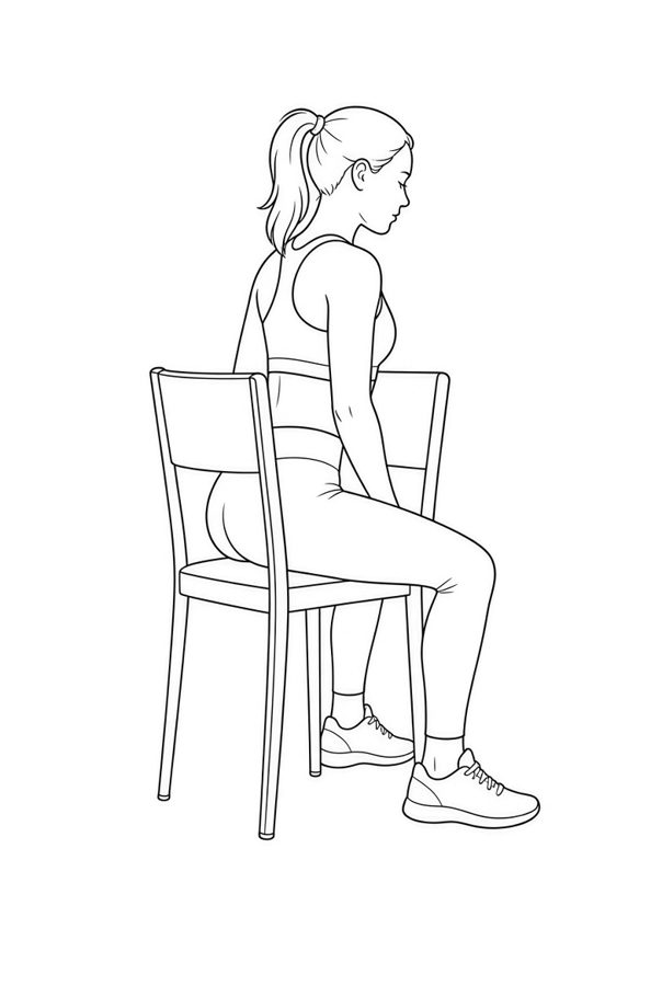 Posture plate: Seated Edge Single Leg. Instructional line-art side view in athletic clothing. Female figure shown alone.