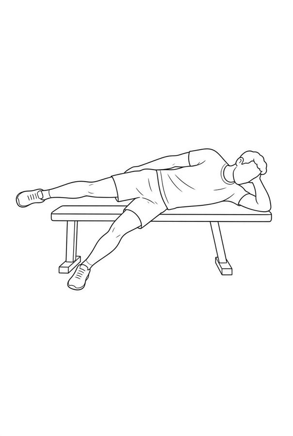 Posture plate: Side-Lying Top Leg Raised. Instructional line-art side view in athletic clothing. Female figure shown alone.