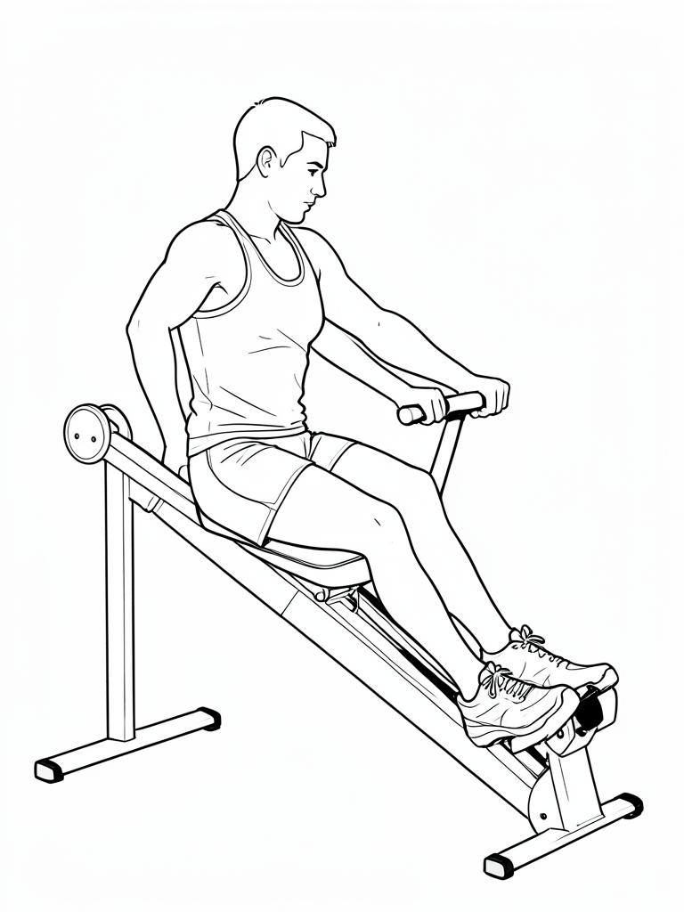 Exercise diagram: Rowing Intervals. Single-figure line-art side view showing the working position and any equipment used.