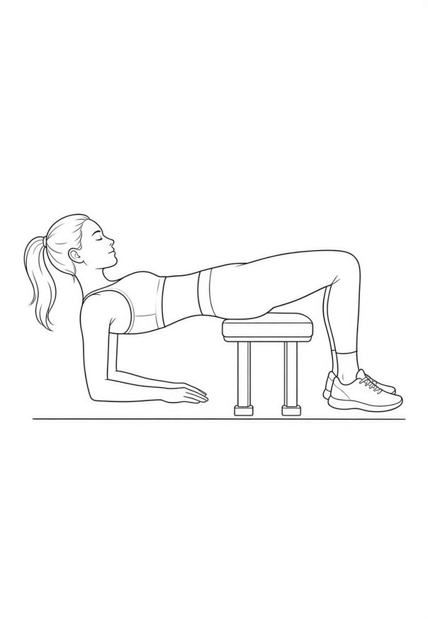 Posture plate: Elevated Hips Supported. Instructional line-art side view in athletic clothing. Female figure shown alone.