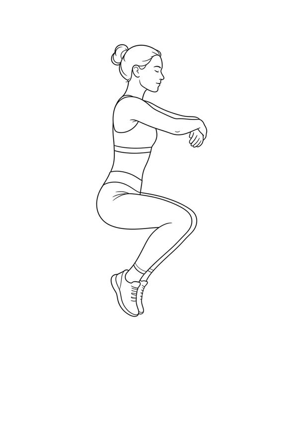Posture plate: Standing Back to Surface. Instructional line-art side view in athletic clothing. Female figure shown alone.