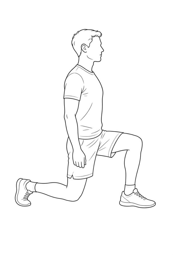 Posture plate: Astride Upright. Instructional line-art side view in athletic clothing. Female figure shown alone.