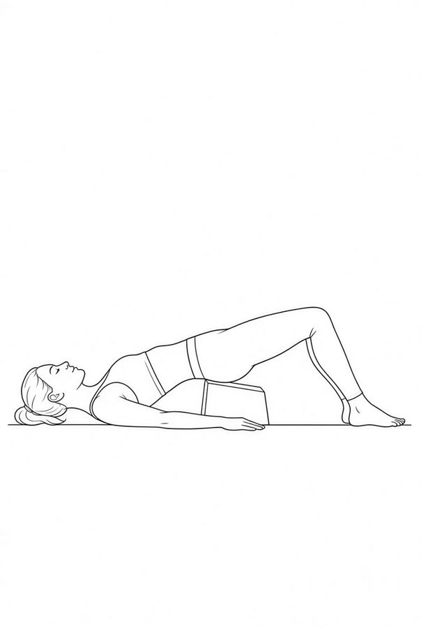 Posture plate: Supine Deep Hip Flexion. Instructional line-art side view in athletic clothing. Female figure shown alone.