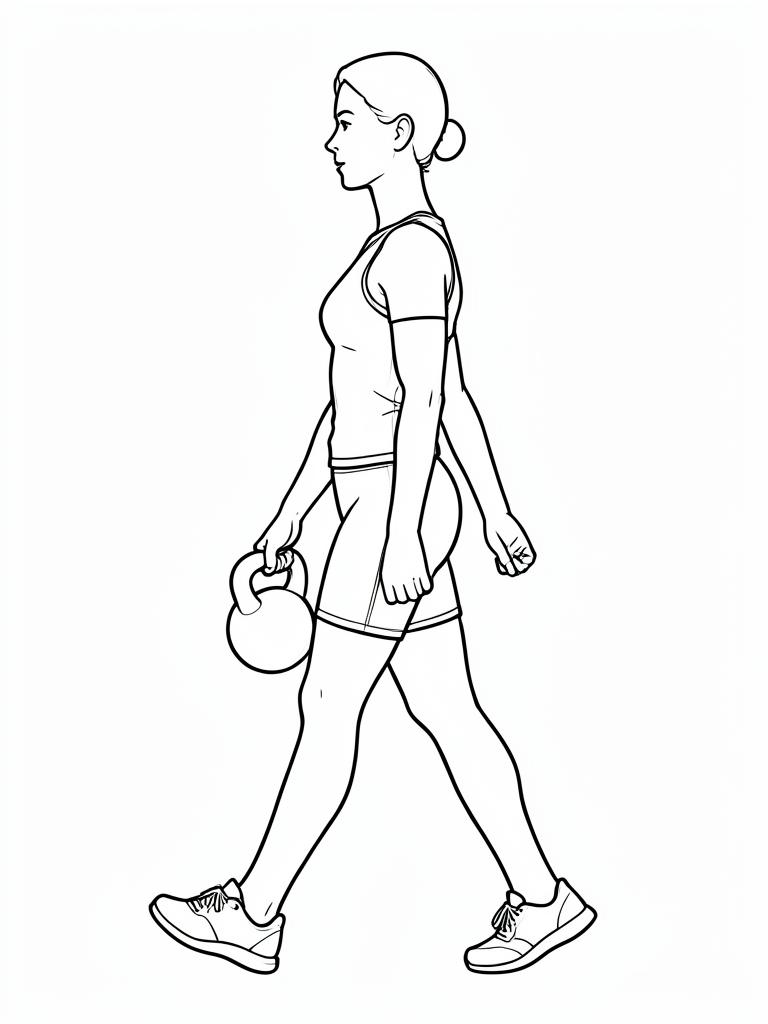 Exercise diagram: Suitcase Carry. Single-figure line-art side view showing the working position and any equipment used.