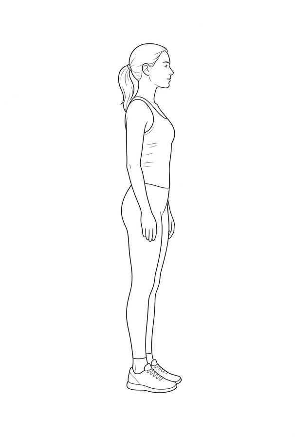 Posture plate: Astride Reverse Forward Lean. Instructional line-art side view in athletic clothing. Female figure shown alone.