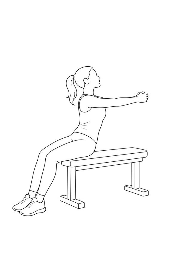 Posture plate: Elevated Table Edge. Instructional line-art side view in athletic clothing. Female figure shown alone.