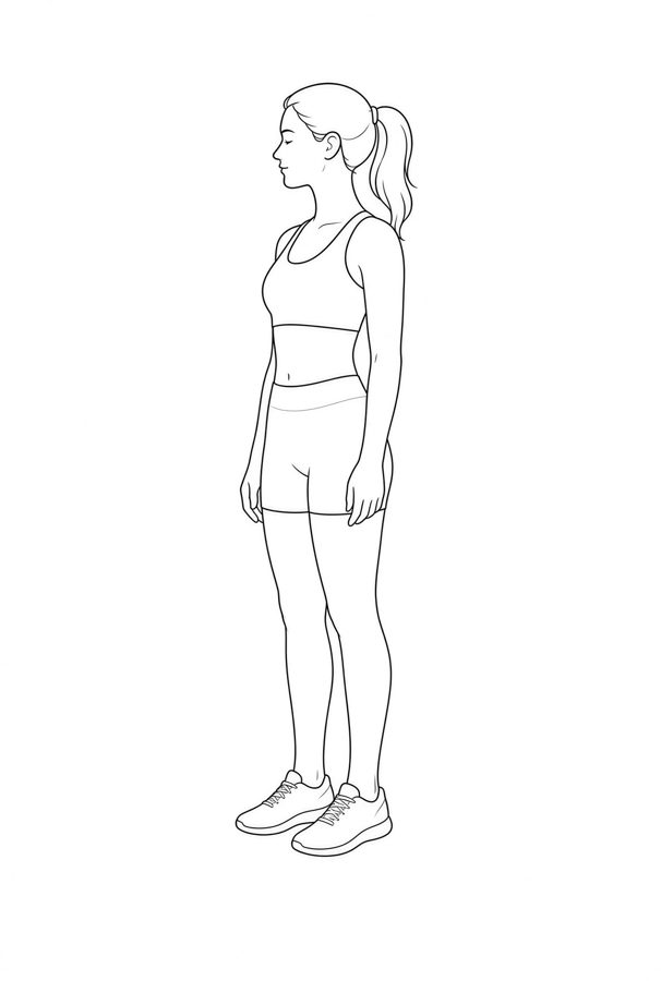 Posture plate: Shoulder-Supported Lift. Instructional line-art side view in athletic clothing. Female figure shown alone.