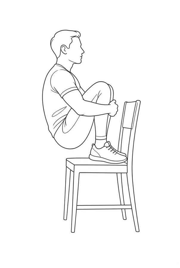 Posture plate: Seated Wide Abduction. Instructional line-art side view in athletic clothing. Female figure shown alone.