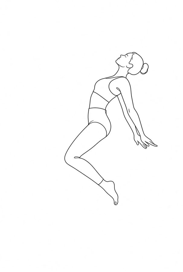 Posture plate: Astride Reverse Facing. Instructional line-art side view in athletic clothing. Female figure shown alone.