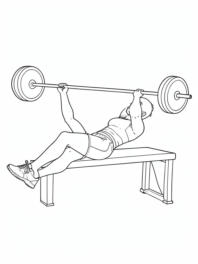 Exercise diagram: Bench Press. Single-figure line-art side view showing the working position and any equipment used.