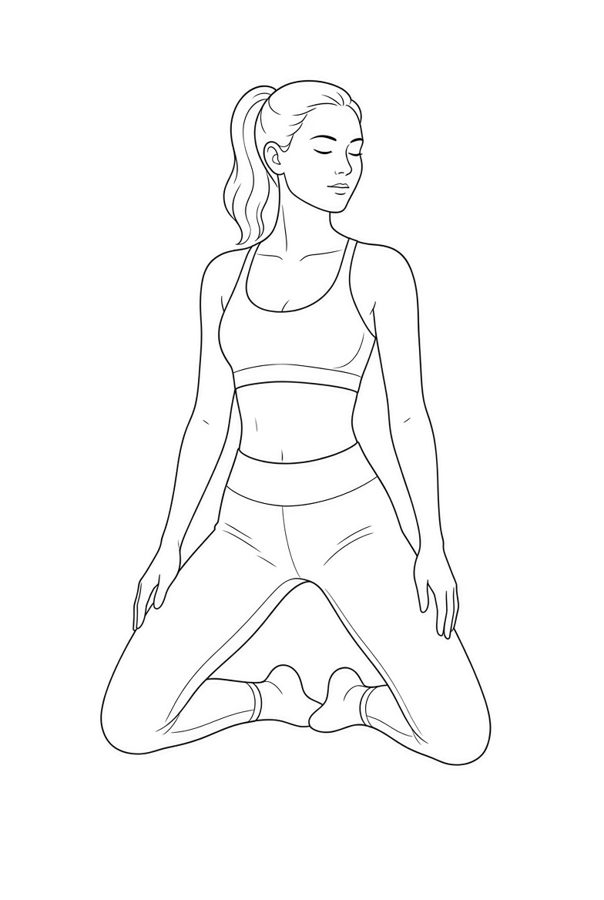 Posture plate: Kneeling Upright Support. Instructional line-art side view in athletic clothing. Female figure shown alone.
