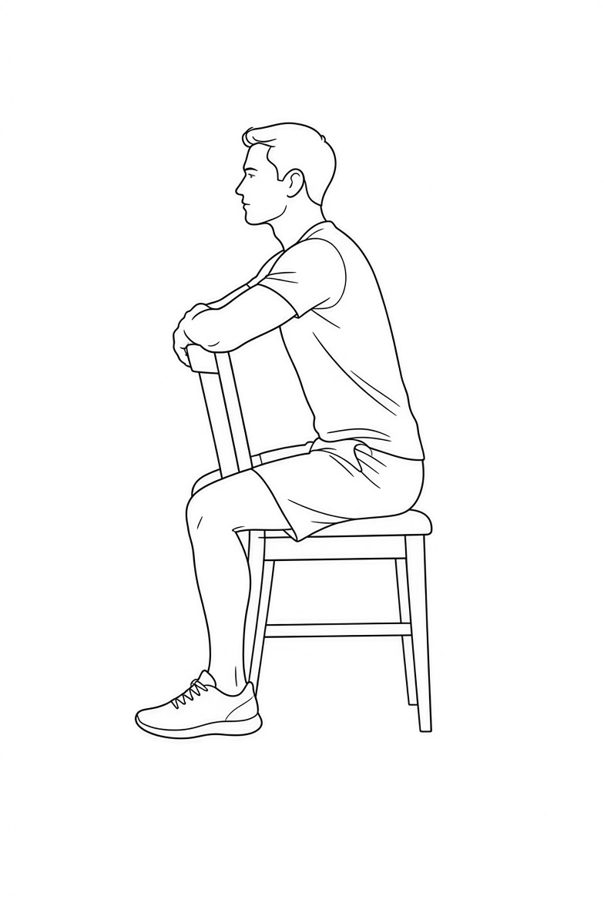 Posture plate: Seated Chair Reverse Straddle. Instructional line-art side view in athletic clothing. Female figure shown alone.