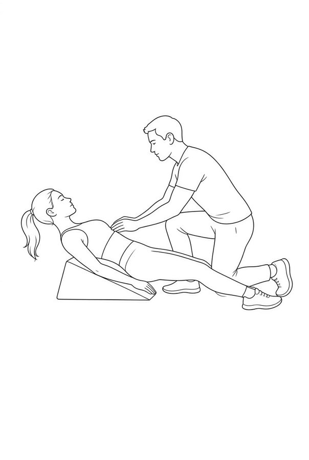 Posture plate: Supine Ankles Crossed. Instructional line-art side view in athletic clothing. Both figures shown in the position.