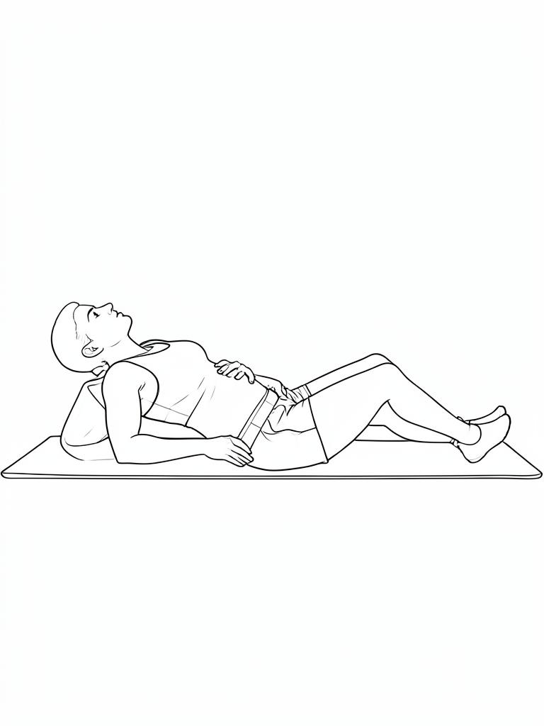 Exercise diagram: Diaphragmatic Breath Pattern. Single-figure line-art side view showing the working position and any equipment used.