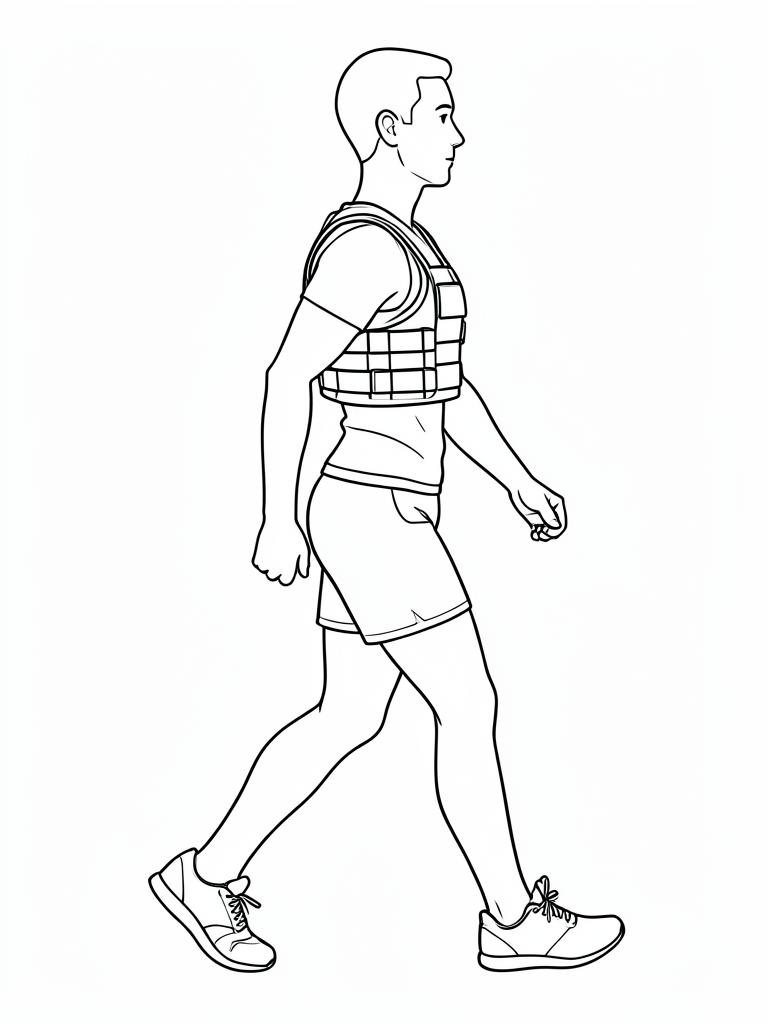 Exercise diagram: Weighted Ruck March. Single-figure line-art side view showing the working position and any equipment used.