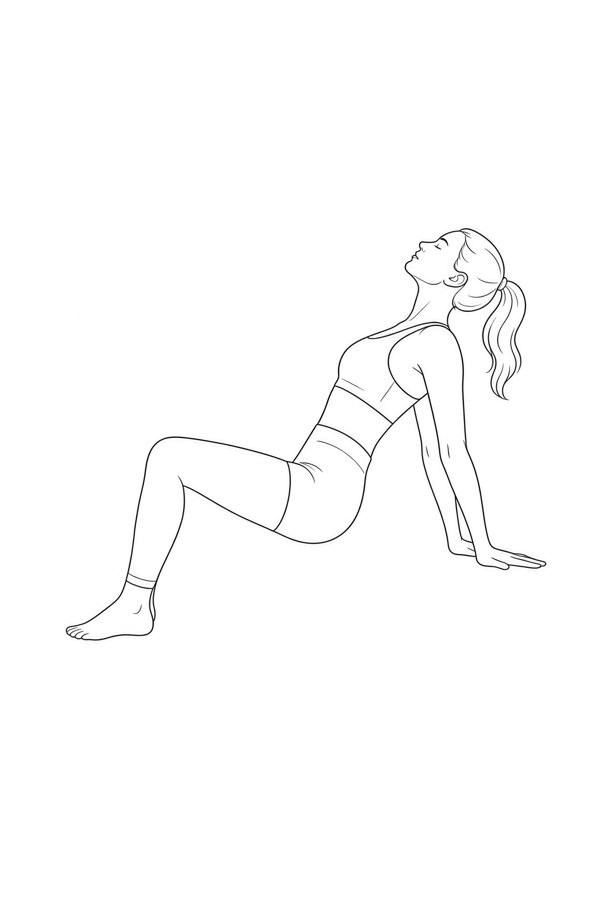 Posture plate: Elevated Legs Overhead. Instructional line-art side view in athletic clothing. Female figure shown alone.
