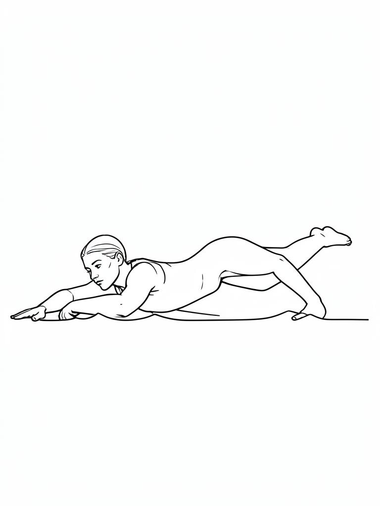 Exercise diagram: Continuous Swim. Single-figure line-art side view showing the working position and any equipment used.