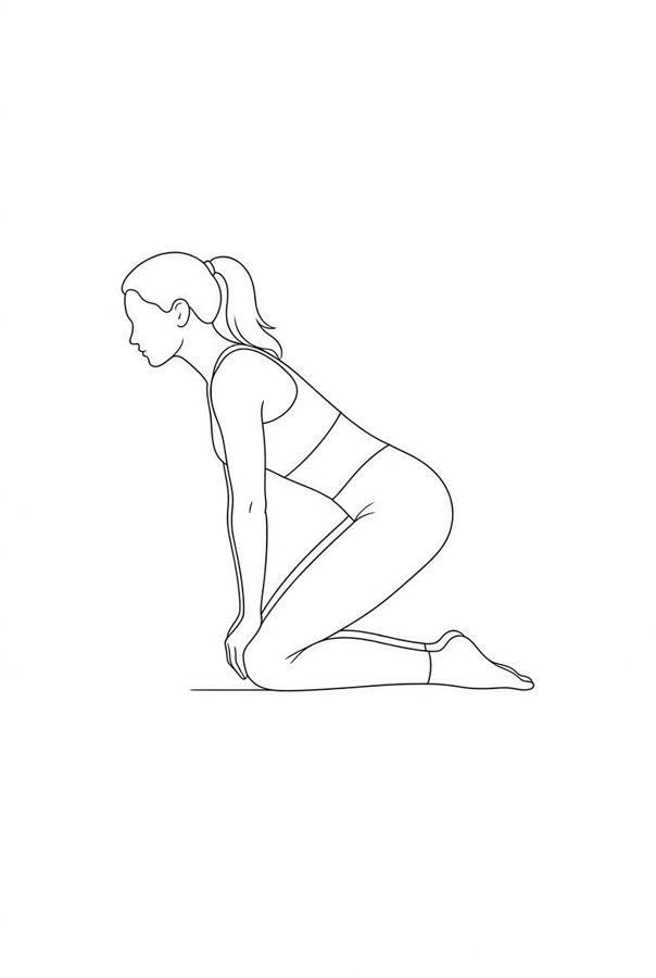 Posture plate: Kneeling Hip Hinge. Instructional line-art side view in athletic clothing. Female figure shown alone.