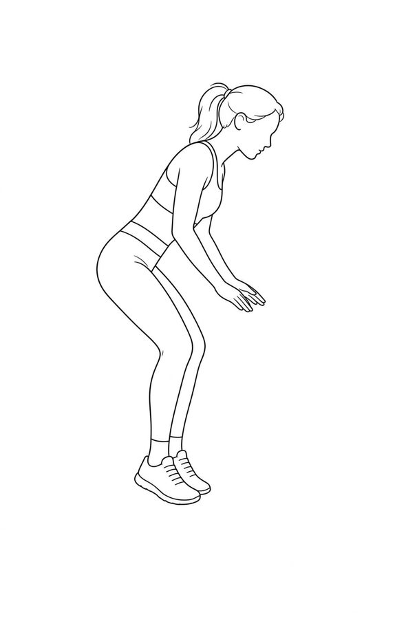 Posture plate: Elevated Counterbalance. Instructional line-art side view in athletic clothing. Female figure shown alone.