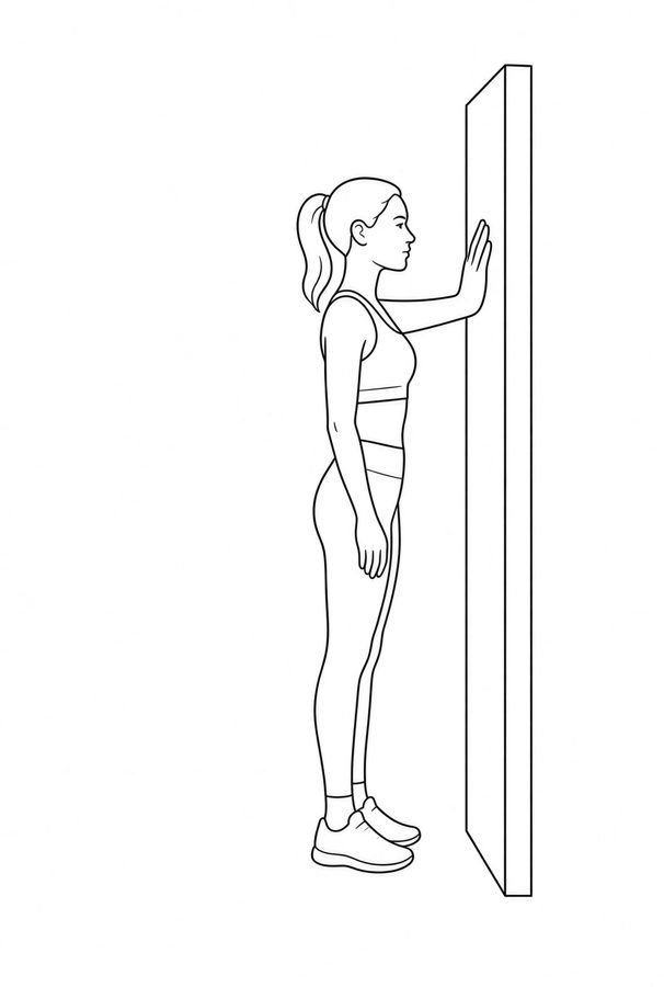 Posture plate: Standing Wall-Braced. Instructional line-art side view in athletic clothing. Female figure shown alone.