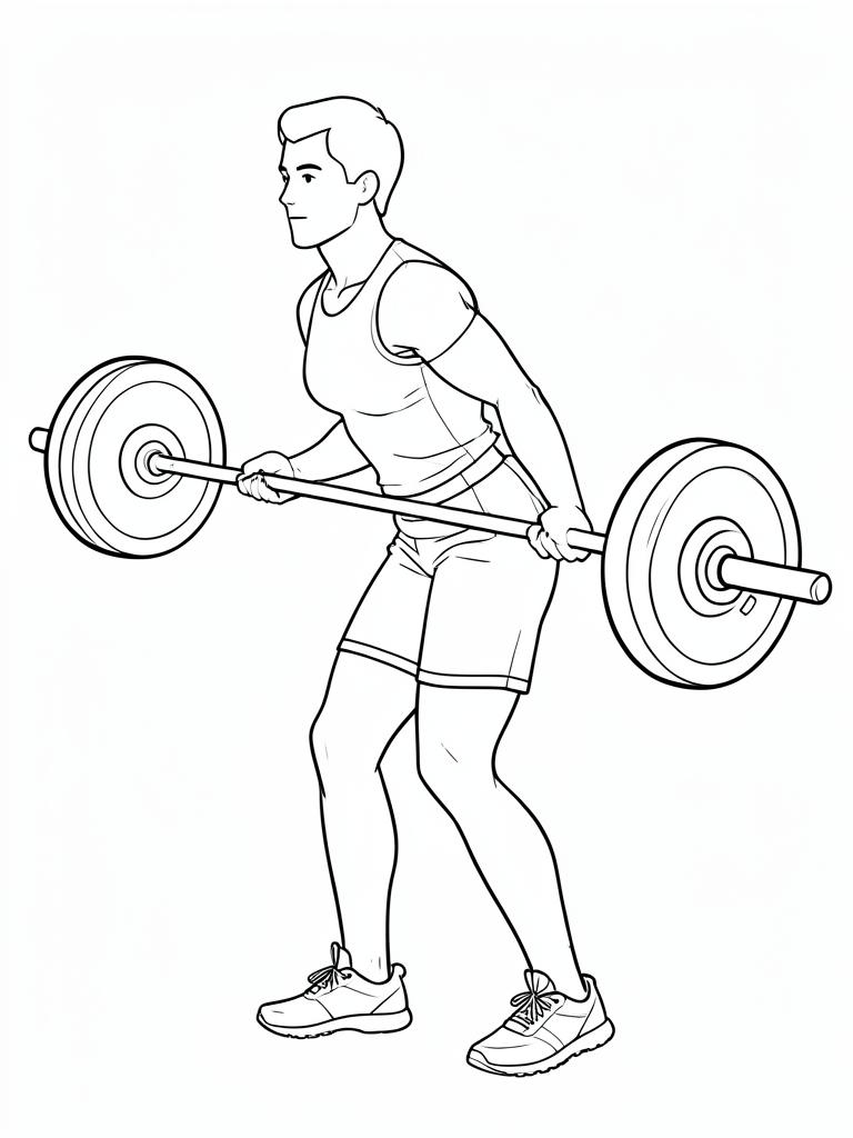 Exercise diagram: Bent-Over Row. Single-figure line-art side view showing the working position and any equipment used.