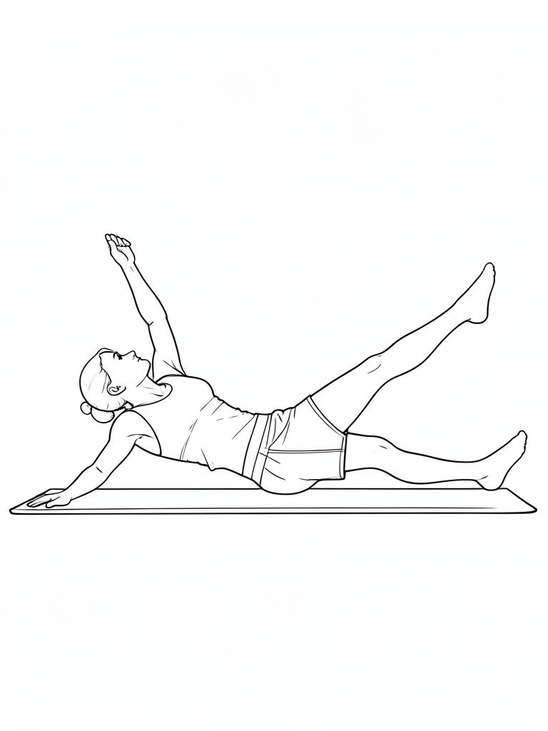 Exercise diagram: Dead Bug. Single-figure line-art side view showing the working position and any equipment used.