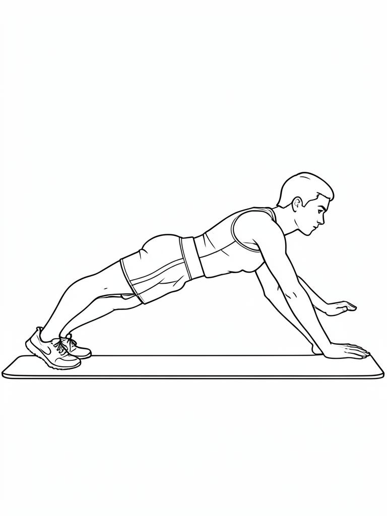 Exercise diagram: Tempo Push-Up. Single-figure line-art side view showing the working position and any equipment used.
