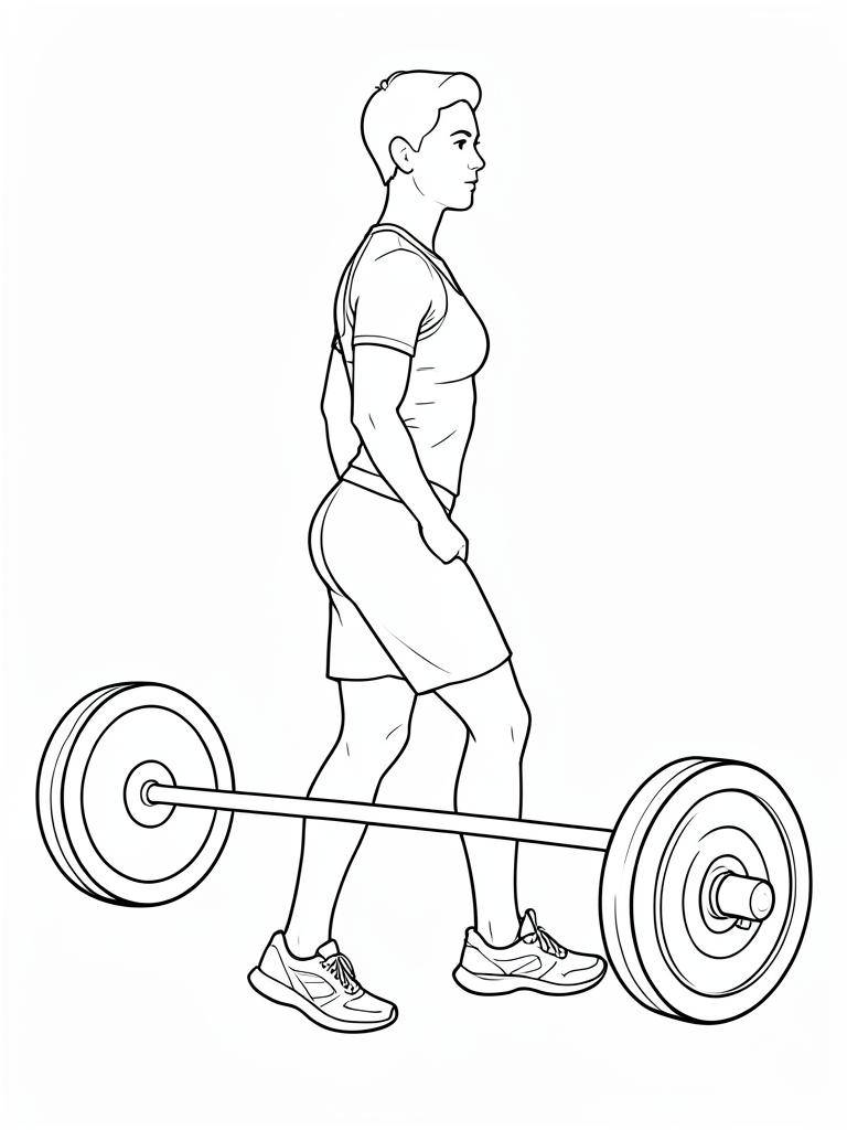 Exercise diagram: Romanian Deadlift. Single-figure line-art side view showing the working position and any equipment used.