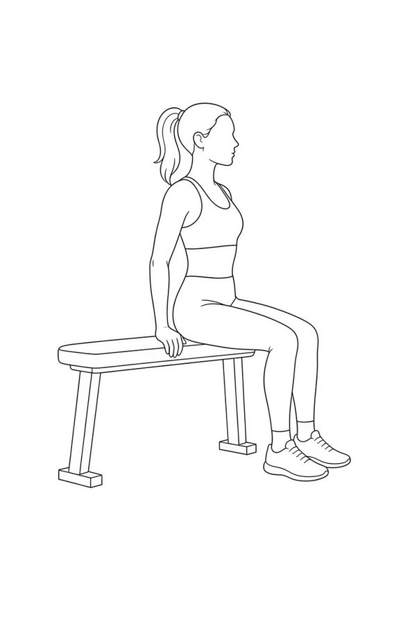 Posture plate: Bench-Assisted Lift. Instructional line-art side view in athletic clothing. Female figure shown alone.