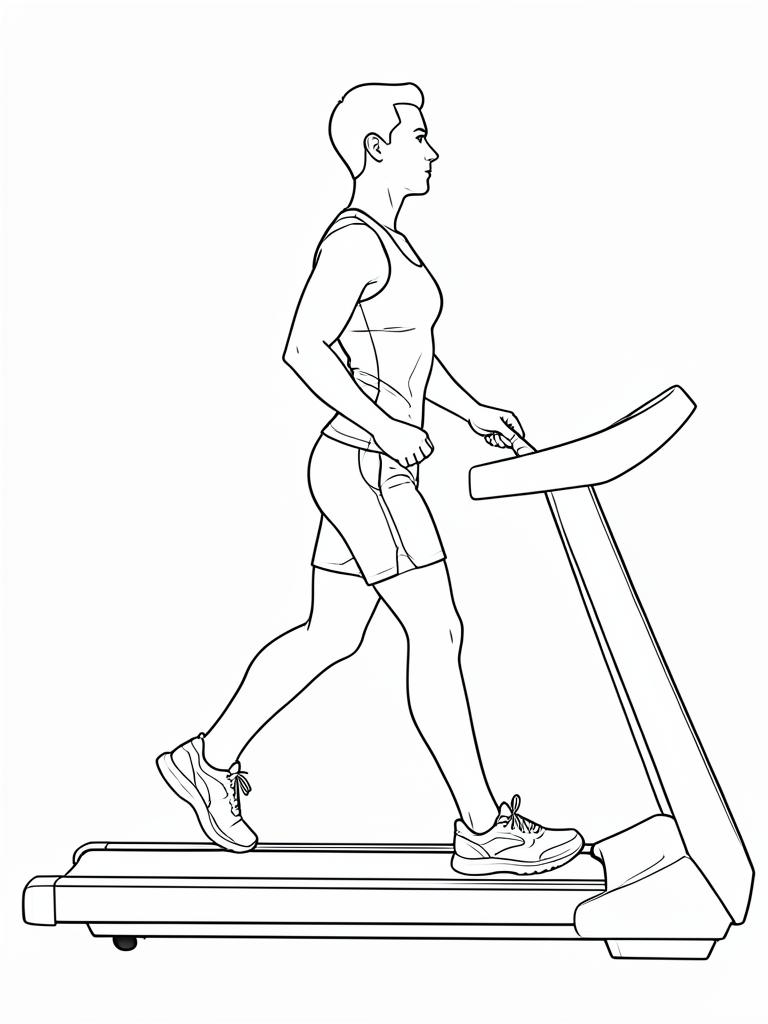 Exercise diagram: Incline Treadmill Walk. Single-figure line-art side view showing the working position and any equipment used.