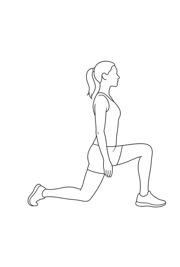 Posture plate: Elevated Deep Wedge. Instructional line-art side view in athletic clothing. Female figure shown alone.