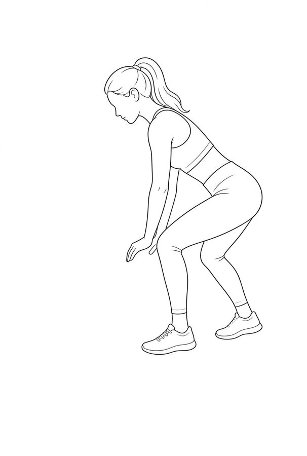 Posture plate: Elevated Shoulder Support. Instructional line-art side view in athletic clothing. Female figure shown alone.