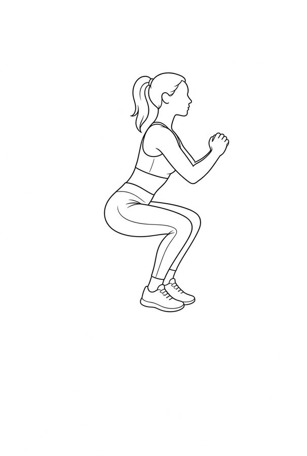 Posture plate: Astride Rocking Tempo. Instructional line-art side view in athletic clothing. Female figure shown alone.