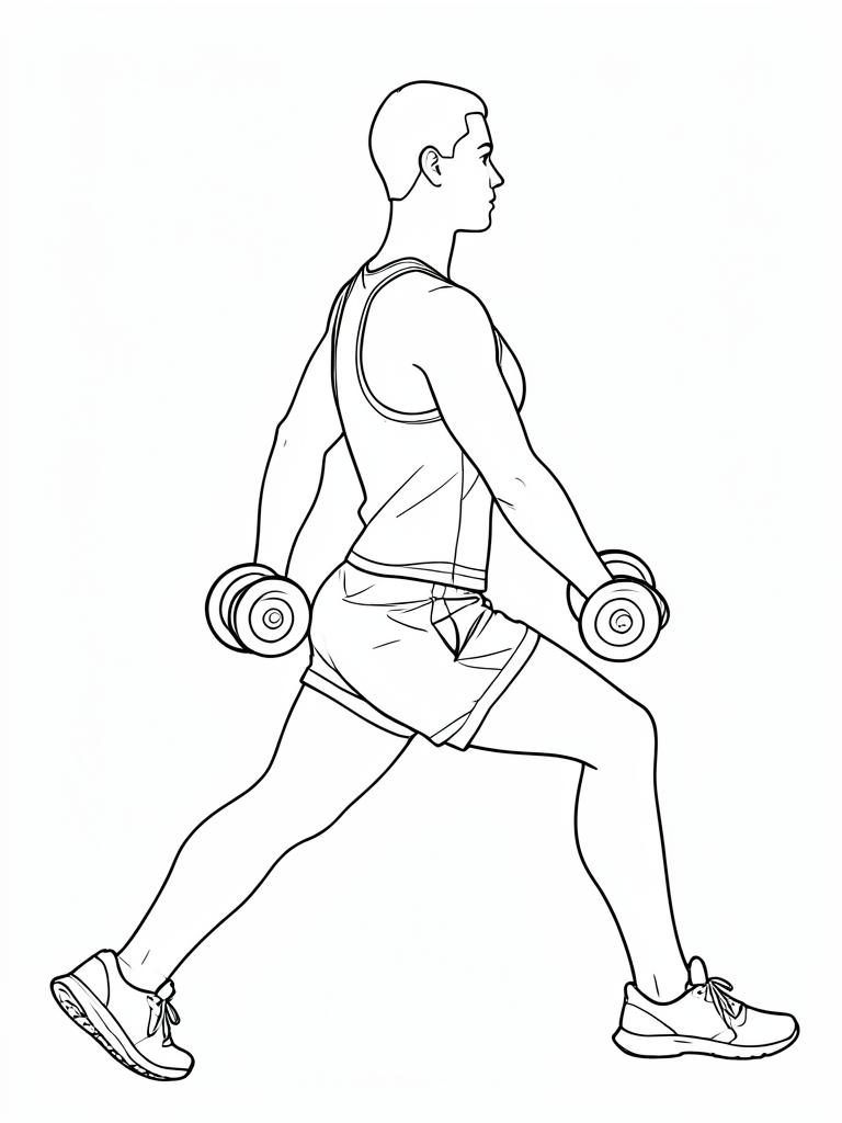 Exercise diagram: Reverse Lunge. Single-figure line-art side view showing the working position and any equipment used.