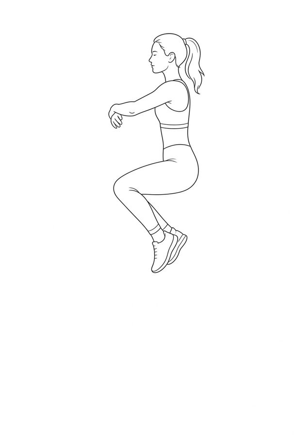 Posture plate: Standing Carry. Instructional line-art side view in athletic clothing. Female figure shown alone.