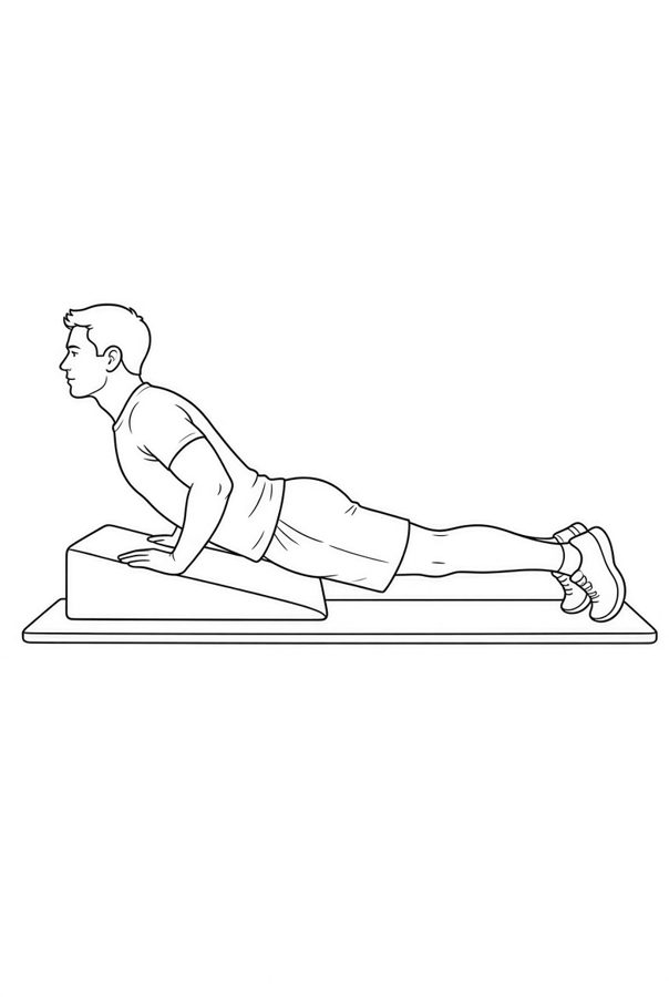 Posture plate: Prone Pillow Wedge. Instructional line-art side view in athletic clothing. Female figure shown alone.