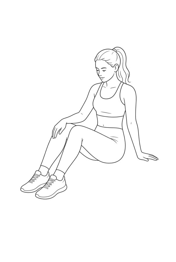 Posture plate: Astride Wide Knee. Instructional line-art side view in athletic clothing. Female figure shown alone.