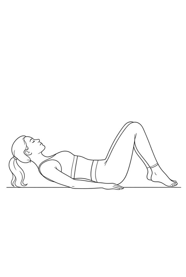 Posture plate: Supine Lumbar Wedge. Instructional line-art side view in athletic clothing. Female figure shown alone.