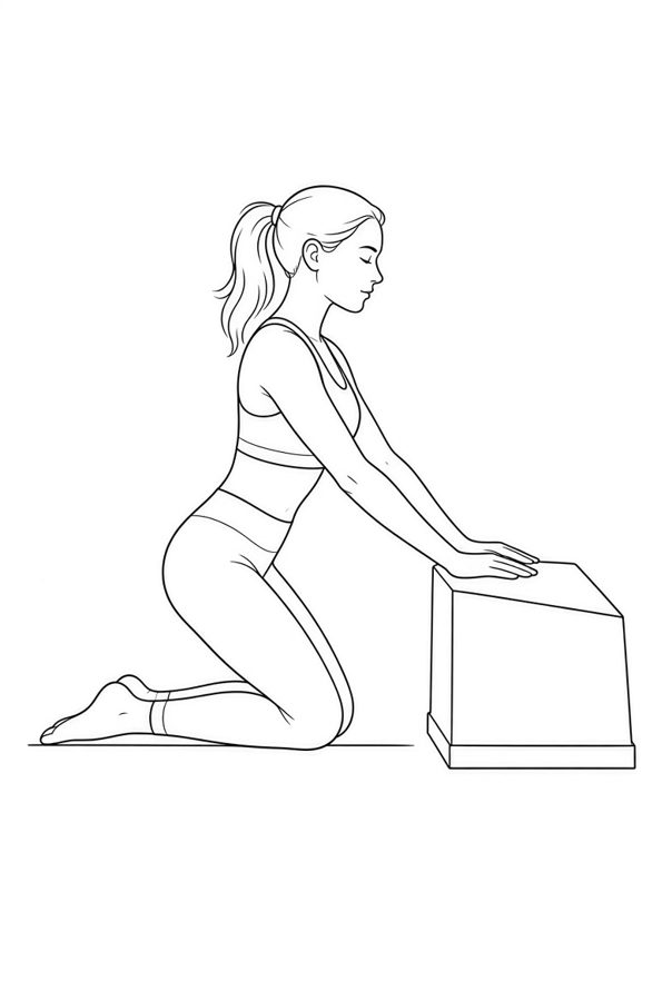 Posture plate: Half-Kneeling Lunge. Instructional line-art side view in athletic clothing. Female figure shown alone.