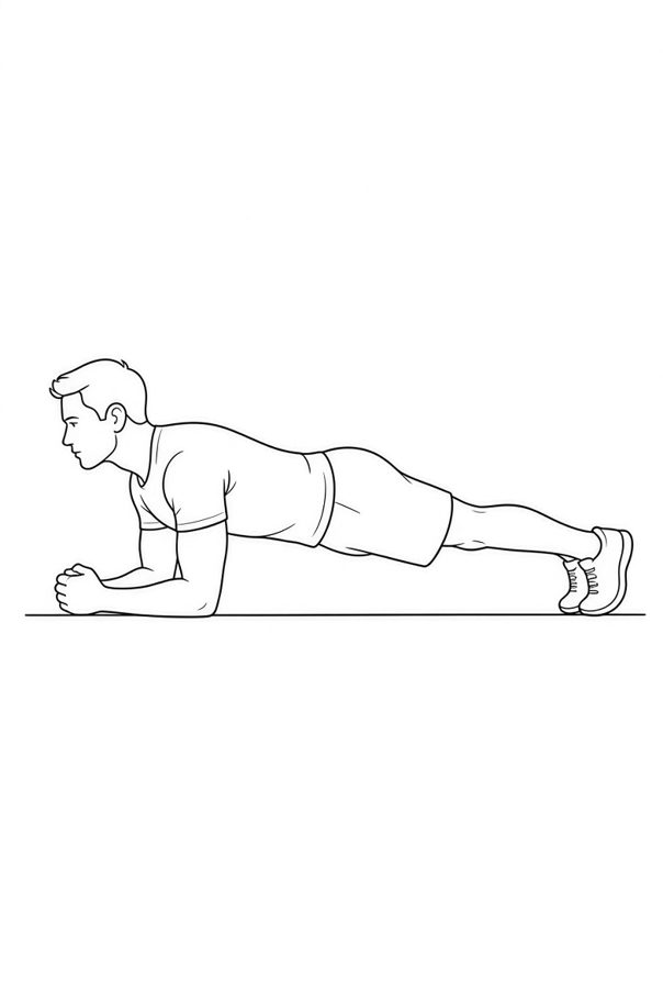 Posture plate: Prone Forearm Support. Instructional line-art side view in athletic clothing. Female figure shown alone.