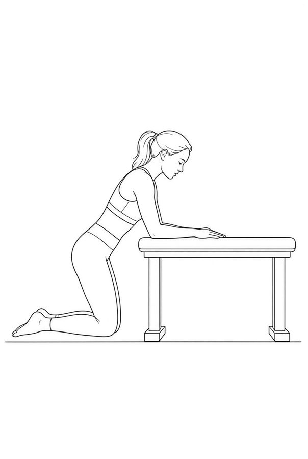 Posture plate: Kneeling Chest to Surface. Instructional line-art side view in athletic clothing. Female figure shown alone.