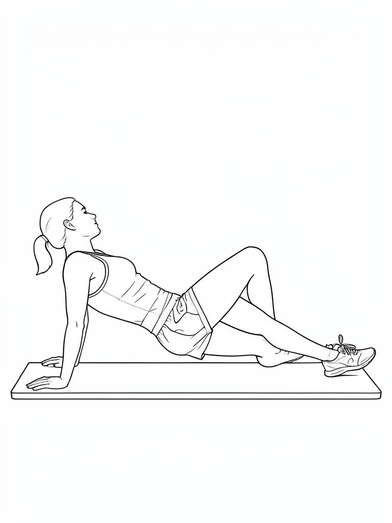 Exercise diagram: Single-Leg Glute Bridge. Single-figure line-art side view showing the working position and any equipment used.