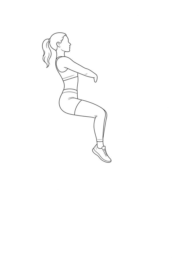 Posture plate: Standing Lift, Facing. Instructional line-art side view in athletic clothing. Female figure shown alone.