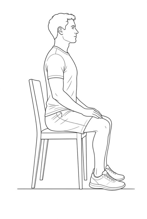 Posture plate: Seated Edge Reverse. Instructional line-art side view in athletic clothing. Female figure shown alone.