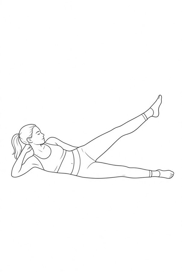 Posture plate: Supine Neutral. Instructional line-art side view in athletic clothing. Female figure shown alone.
