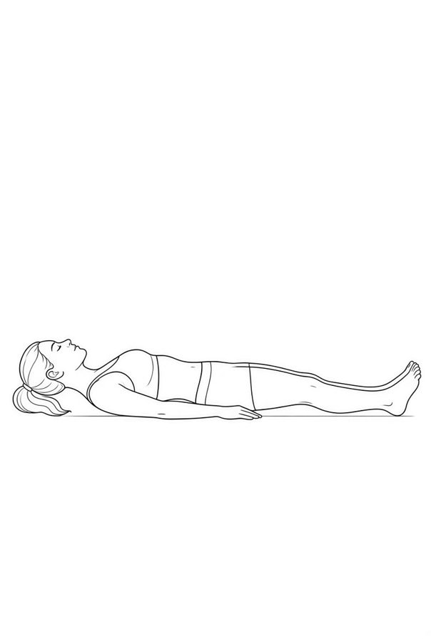 Posture plate: Prone Neutral. Instructional line-art side view in athletic clothing. Female figure shown alone.