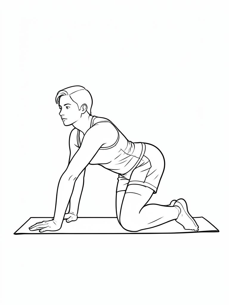 Exercise diagram: Adductor Rock-Back. Single-figure line-art side view showing the working position and any equipment used.