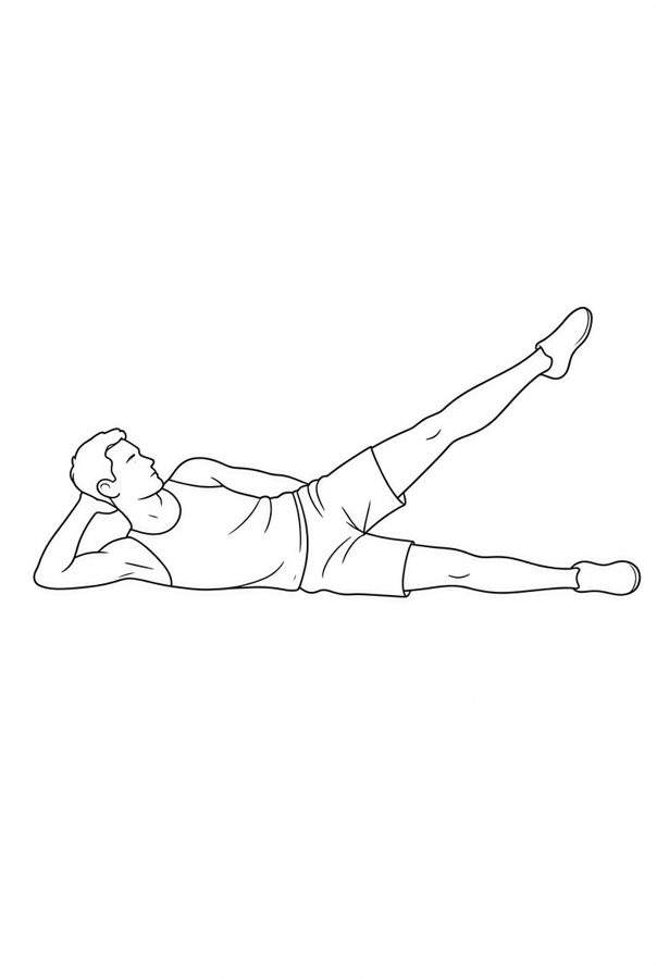Posture plate: Side-Lying Half Twist. Instructional line-art side view in athletic clothing. Female figure shown alone.
