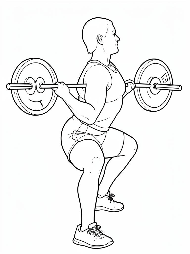 Exercise diagram: Zercher Squat. Single-figure line-art side view showing the working position and any equipment used.